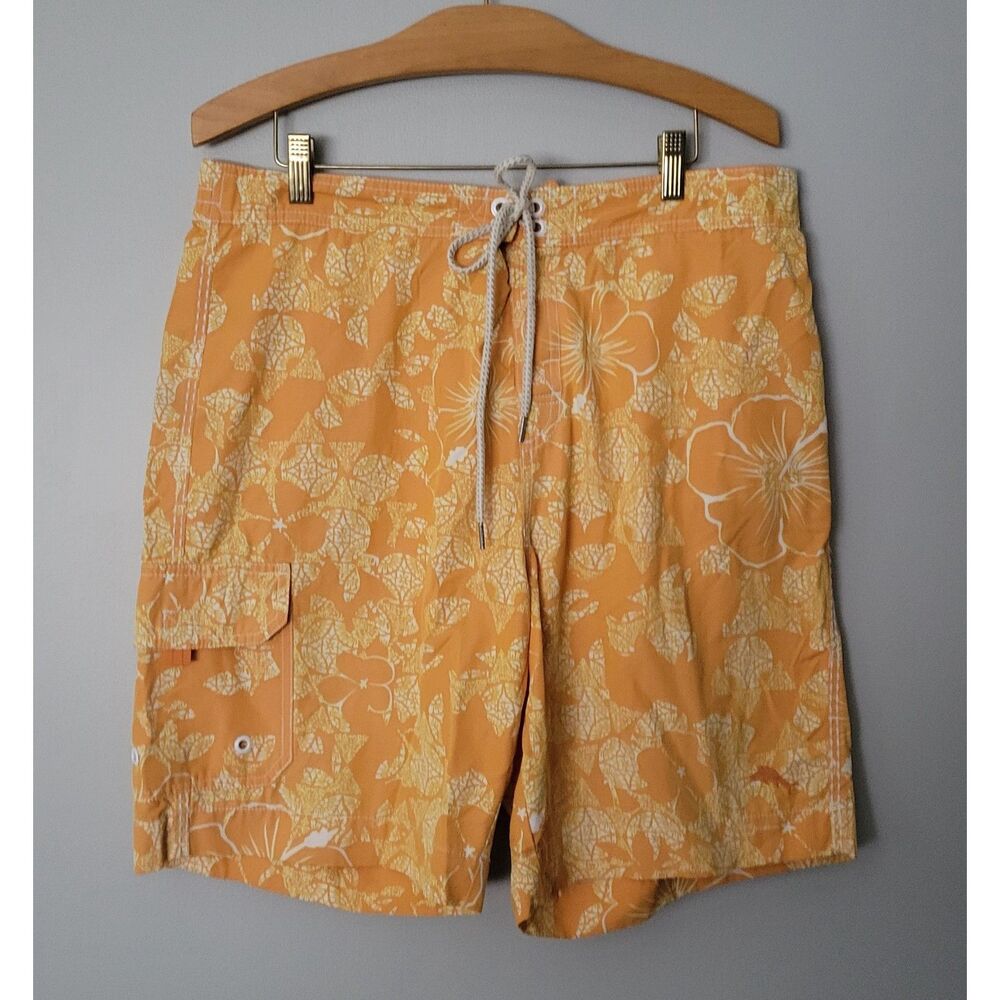 Tommy Bahama Men's Orange Print Swim Shorts Trunks Size L